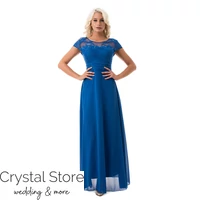 Kép 3/6 - Csipkerátétes muszlin maxiruha plus size, királykék