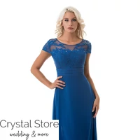 Kép 5/6 - Csipkerátétes muszlin maxiruha plus size, királykék