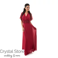 Kép 1/3 - Muszlin ujjú plus size maxiruha, bordó