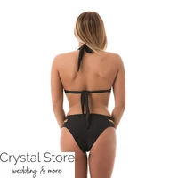 Kép 2/4 - Pyramid kiszélesített push-up háromszög bikini, fekete-arany, pántos alsóval C-D kosár