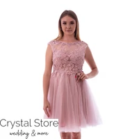 Kép 1/3 - Flora tüllös koktélruha, fűzős hátmegoldással, soft pink