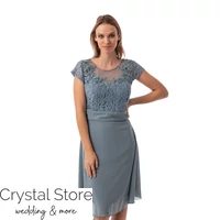 Kép 1/3 - Bella muszlin koktélruha, plus size, dusty green