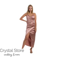 Kép 1/5 - Átlapolt sliccelt fényes koktélruha, rosegold
