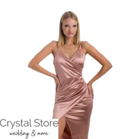 Kép 2/5 - Átlapolt sliccelt fényes maxiruha, rosegold
