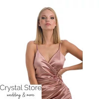 Kép 3/5 - Átlapolt sliccelt fényes maxiruha, rosegold