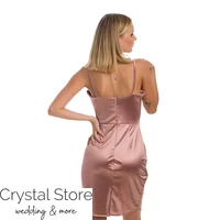 Kép 2/2 - Átlapolt sliccelt fényes koktélruha, rosegold