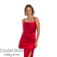 Kép 2/4 - Corset sliccelt fényes maxiruha, piros