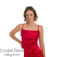 Kép 3/4 - Corset sliccelt fényes maxiruha, piros
