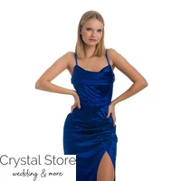 Kép 2/4 - Corset sliccelt fényes maxiruha, királykék