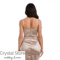 Kép 3/3 - Corset sliccelt fényes koktélruha, champagne