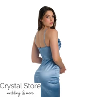Kép 3/3 - Corset sliccelt fényes maxiruha, jégkék