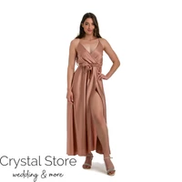 Kép 1/4 - Spagetti pántos szatén ruha, karamell