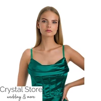 Kép 2/3 - Corset sliccelt fényes koktélruha, pálmazöld