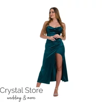 Kép 1/3 - Simple Corset fazonú sliccelt szatén maxiruha, bársonyzöld
