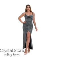Kép 1/2 - Corset sliccelt fényes maxiruha, grafit