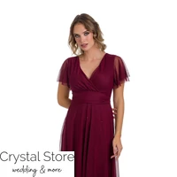 Kép 2/3 - Csillámos ujjas tüll maxiruha, plus size, bordó