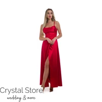 Kép 1/3 - Corset sliccelt fényes maxiruha, piros