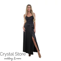 Kép 1/3 - Corset sliccelt fényes maxiruha, fekete