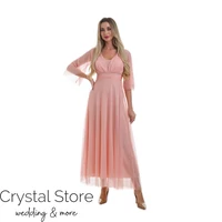 Kép 1/2 - Csillámos hosszabb ujjas tüll maxiruha, plus size, barack