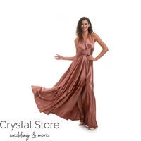 Kép 1/3 - A-vonalú, sliccelt szatén estélyi ruha, dark rosegold