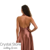 Kép 3/3 - A-vonalú, sliccelt szatén estélyi ruha, dark rosegold