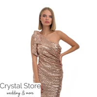 Kép 2/4 - Daisy sellő fazonú masnis vállú, flitteres estélyi ruha, rosegold