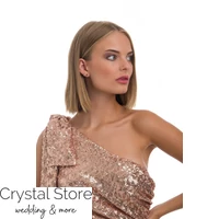 Kép 3/4 - Daisy sellő fazonú masnis vállú, flitteres estélyi ruha, rosegold