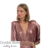 Kép 2/3 - Pliszírozott, denevérujjas maxiruha, rosegold