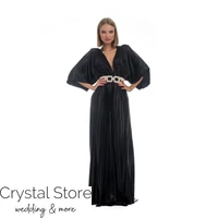 Kép 1/3 - Pliszírozott, denevérujjas maxiruha, fekete