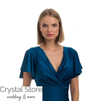 Kép 2/3 - Ujjas vékony szatén maxiruha, petrolkék