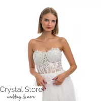 Kép 2/3 - Pánt nélküli míderes tüllös menyasszonyi ruha S-M