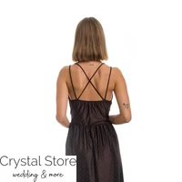 Kép 3/3 - Keresztpántos köves szatén maxiruha, sötétbarna