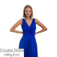 Kép 2/3 - Vastag pántos, A-vonalú, vékony szatén maxiruha, királykék