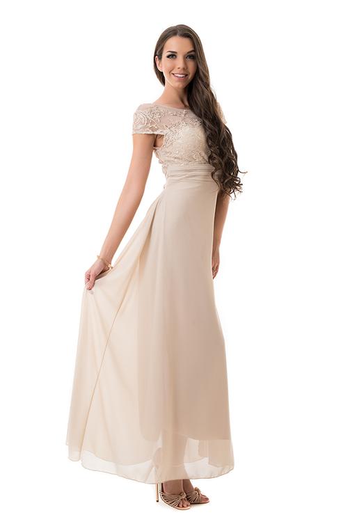 Csipkerátétes muszlin maxiruha plus size, bézs
