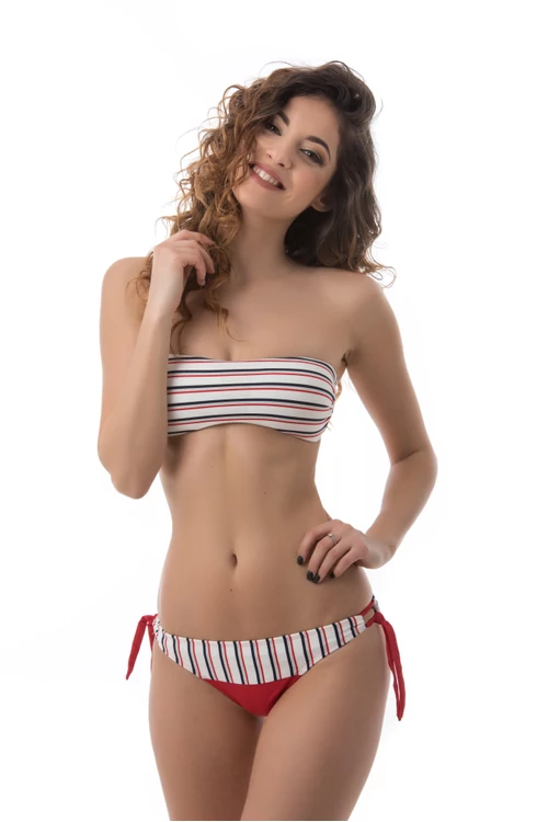 Sea lurexes csíkos szivacslapos csőbikini, kötős alsóval, piros-fehér
