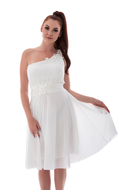 Cseresznyevirágos féloldalas rövid menyasszonyi ruha