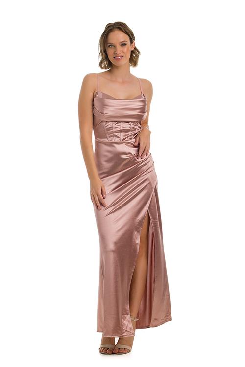 Corset sliccelt fényes maxiruha, rosegold