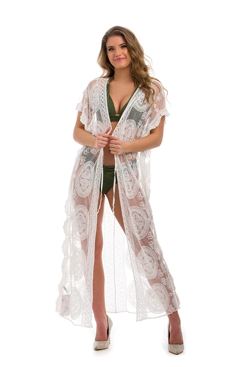 Mandala mintás maxi strandruha, fehér