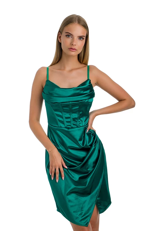 Corset sliccelt fényes koktélruha, pálmazöld
