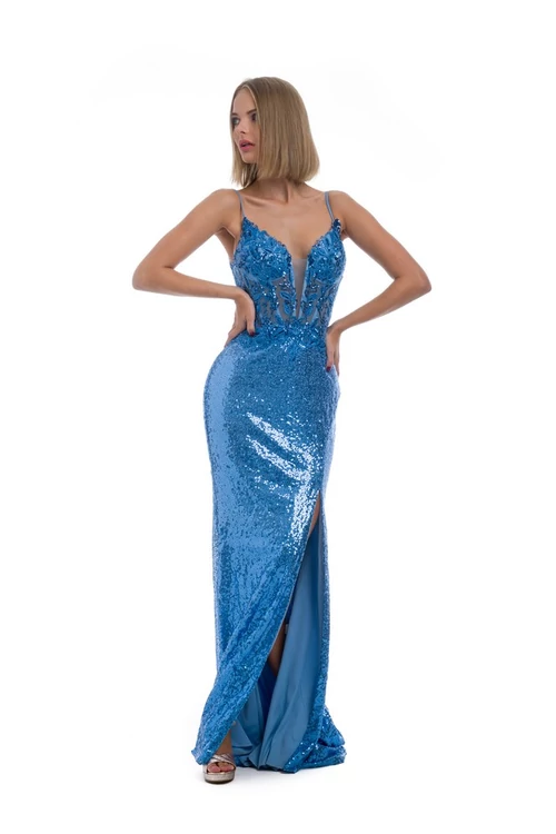 Moonlight bloom, flitteres, sliccelt maxiruha, égszínkék