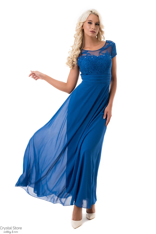 Csipkerátétes muszlin maxiruha plus size, királykék