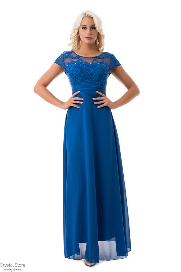 Csipkerátétes muszlin maxiruha plus size, királykék