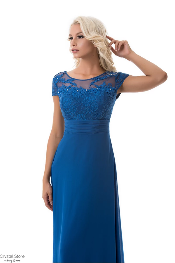 Csipkerátétes muszlin maxiruha plus size, királykék