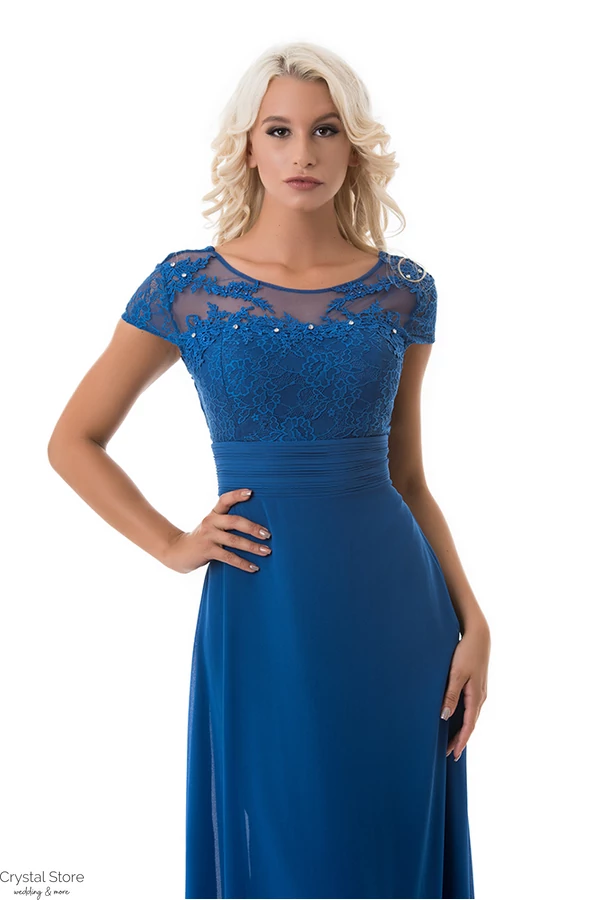 Csipkerátétes muszlin maxiruha plus size, királykék