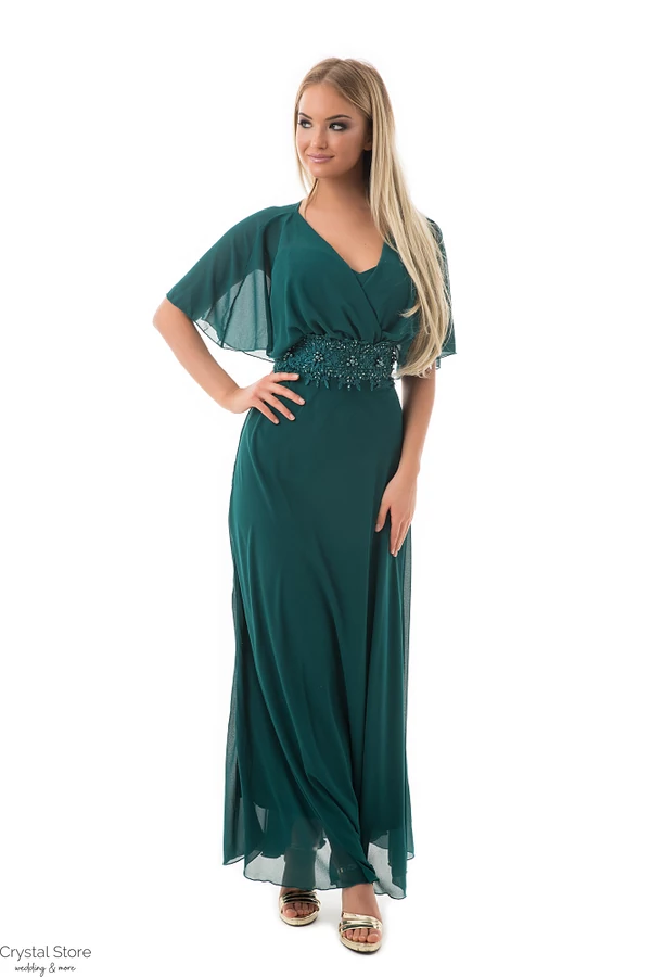  Muszlin ujjú plus size maxiruha, méregzöld