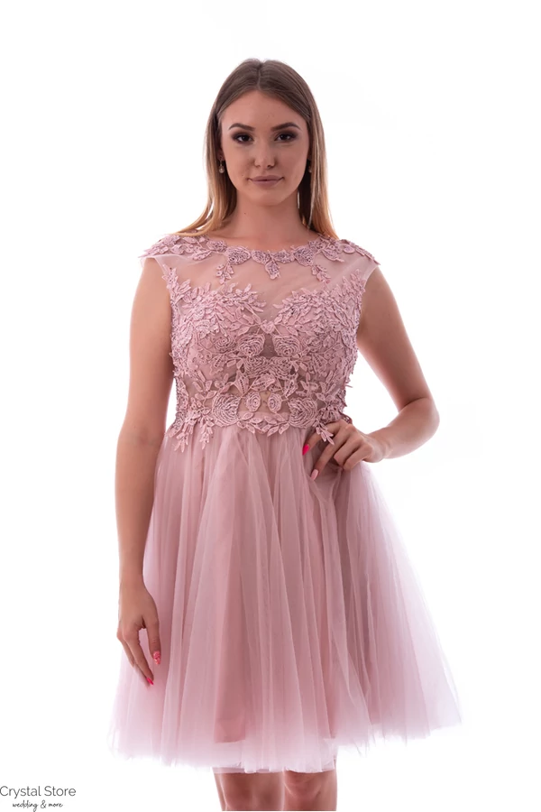 Flora tüllös koktélruha, fűzős hátmegoldással, soft pink