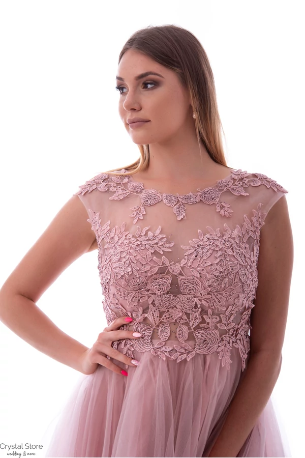 Flora tüllös koktélruha, fűzős hátmegoldással, soft pink