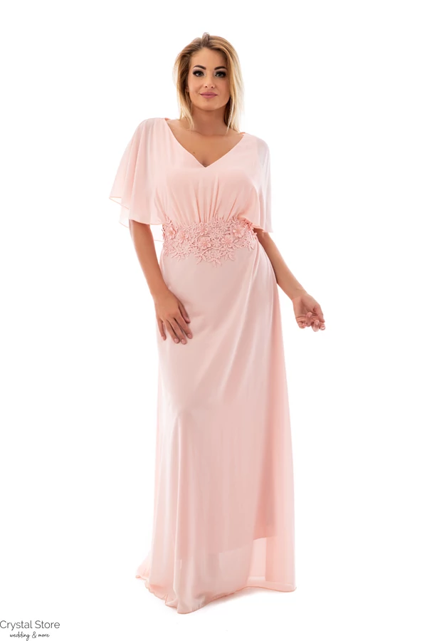Lenge virágos maxiruha, plus size, púderrózsaszín