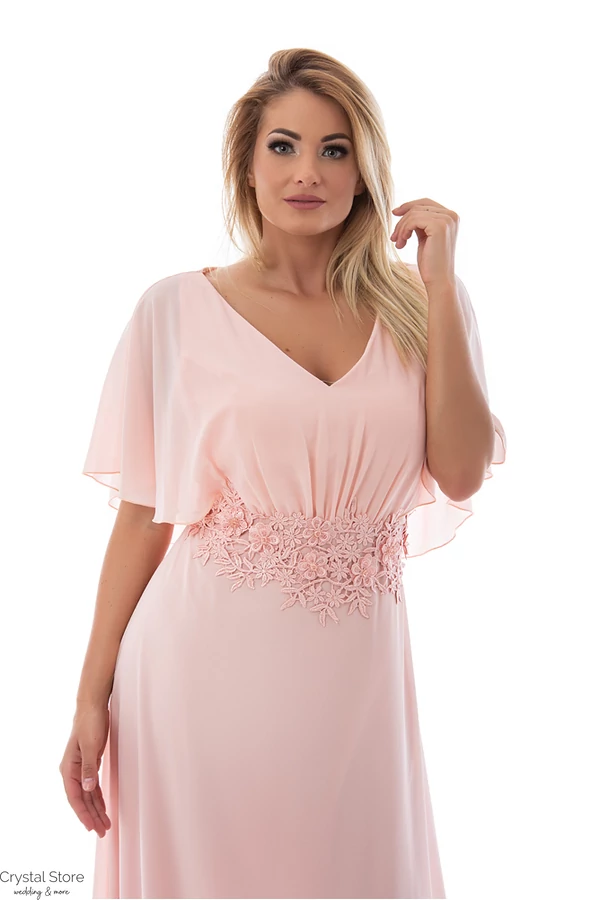 Lenge virágos maxiruha, plus size, púderrózsaszín