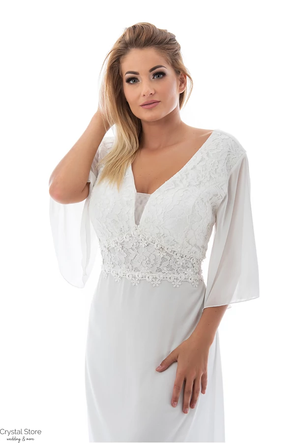 Muszlin ujjú, csipkés menyasszonyi ruha, plus size